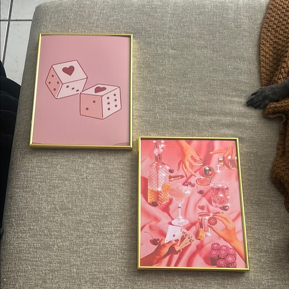 Pink and Gold Framed Art Set
